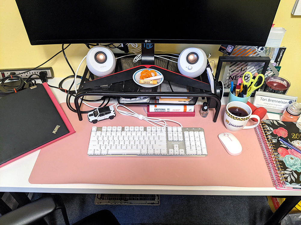 My desktop, closeup on keyboard, mouse and speakers